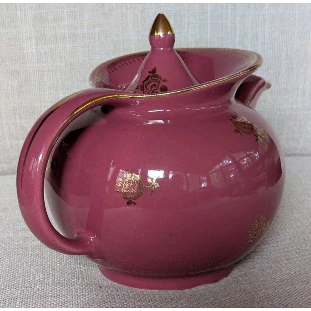 Vintage Hall China 0694 6 cup Teapot Mauve Rose Pink With Gold Trim/Flowers - Picture 2 of 16
